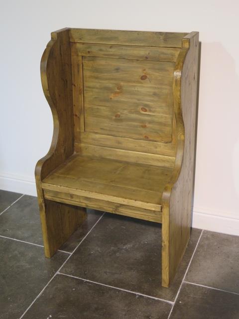 A rustic pine hall settle / pew, 110cm tall x 66cm x 38cm