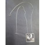 A Georg Jensen sterling silver cockerel pendant on chain, 62cm long, pendant 38mm wide, No; 96,