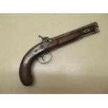 A London percussion cap pistol, marked Constable, with octagonal barrel, 32cm long, cocks and fires,