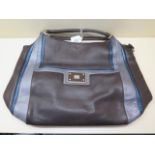 A Anya Hindmarch brown, grey and blue leather bag with inside pockets, 40cm wide, some small