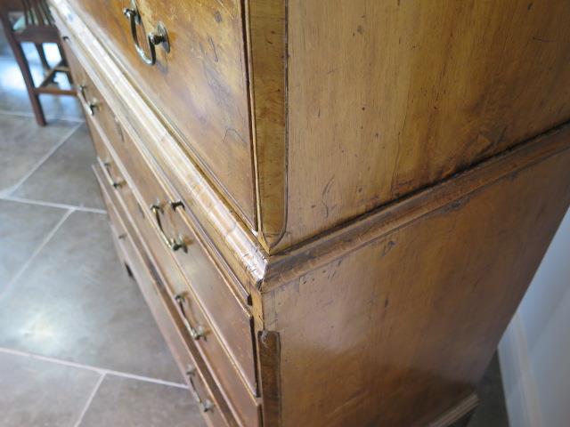 A George 1st walnut chest on chest with three small drawers, over a brushing slide and three further - Image 12 of 12