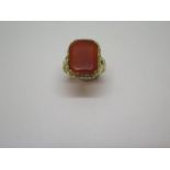 A 14ct yellow gold Carnelian stone ring, size J, marked 585 in generally good condition