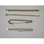 Four 9ct yellow gold bracelets, one hallmarked the others marked 375, longest 19cm, all catches