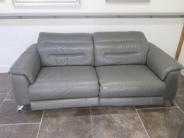 Two Furniture Village soft grey leather seater sofas with electric adjustable head and foot rests - Image 2 of 6