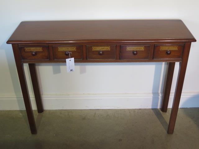 A five drawer mahogany hall table made by a local craftsman to a high standard, 76cm tall x 107cm