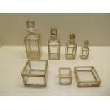 A good early 1900's gilt edged set of 4 graduating glass scent bottles and three dishes, 2 with
