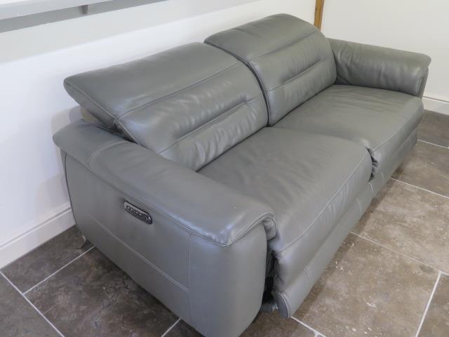 Two Furniture Village soft grey leather seater sofas with electric adjustable head and foot rests - Image 3 of 6