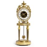 A French Empire gilt and patinated bronze mantel clock, the eight day brass drum movement with an