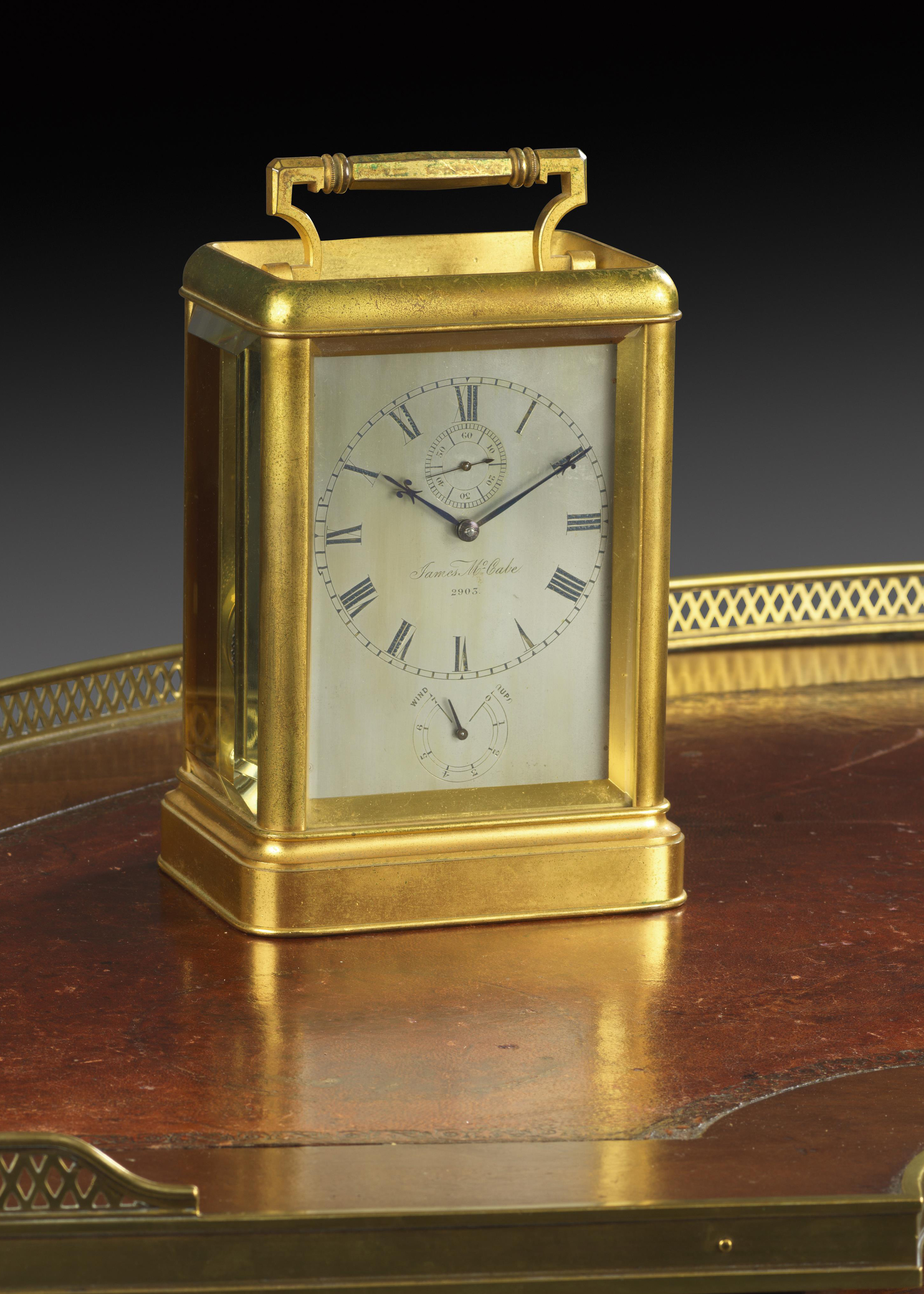 A rare and fine early Victorian gilt brass chronometer carriage timepiece by James McCabe, the eight