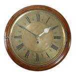 A mahogany dial wall clock, the eight day brass single fusee movement with an anchor escapement, the