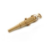 A Victorian novelty gold drop-action pencil, by S. Mordan and Co, Patent, and marked 16ct,