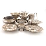A mixed lot of silver and metalware items, comprising: a Victorian swing-handled basket, by Gibson