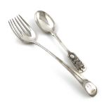 A George III silver Bright-cut salad fork, by Richard Crossley, date letter worn, the terminal