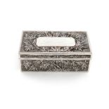 A Chinese silver box, by Wang Hing, rectangular form, chased with bamboo decoration on a matted