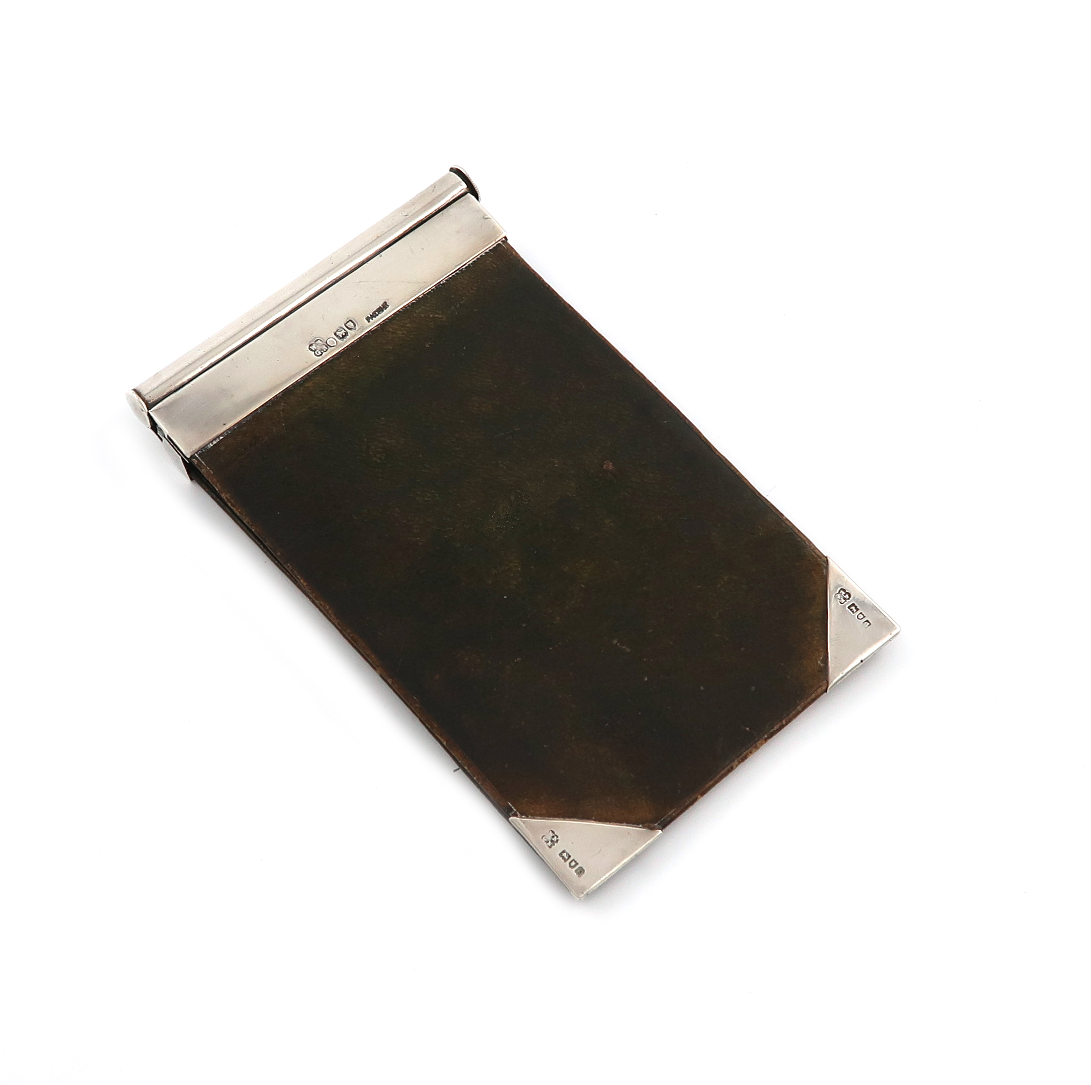 A Victorian silver and green leather note pad, by W and G Neal, London 1899, rectangular form, the
