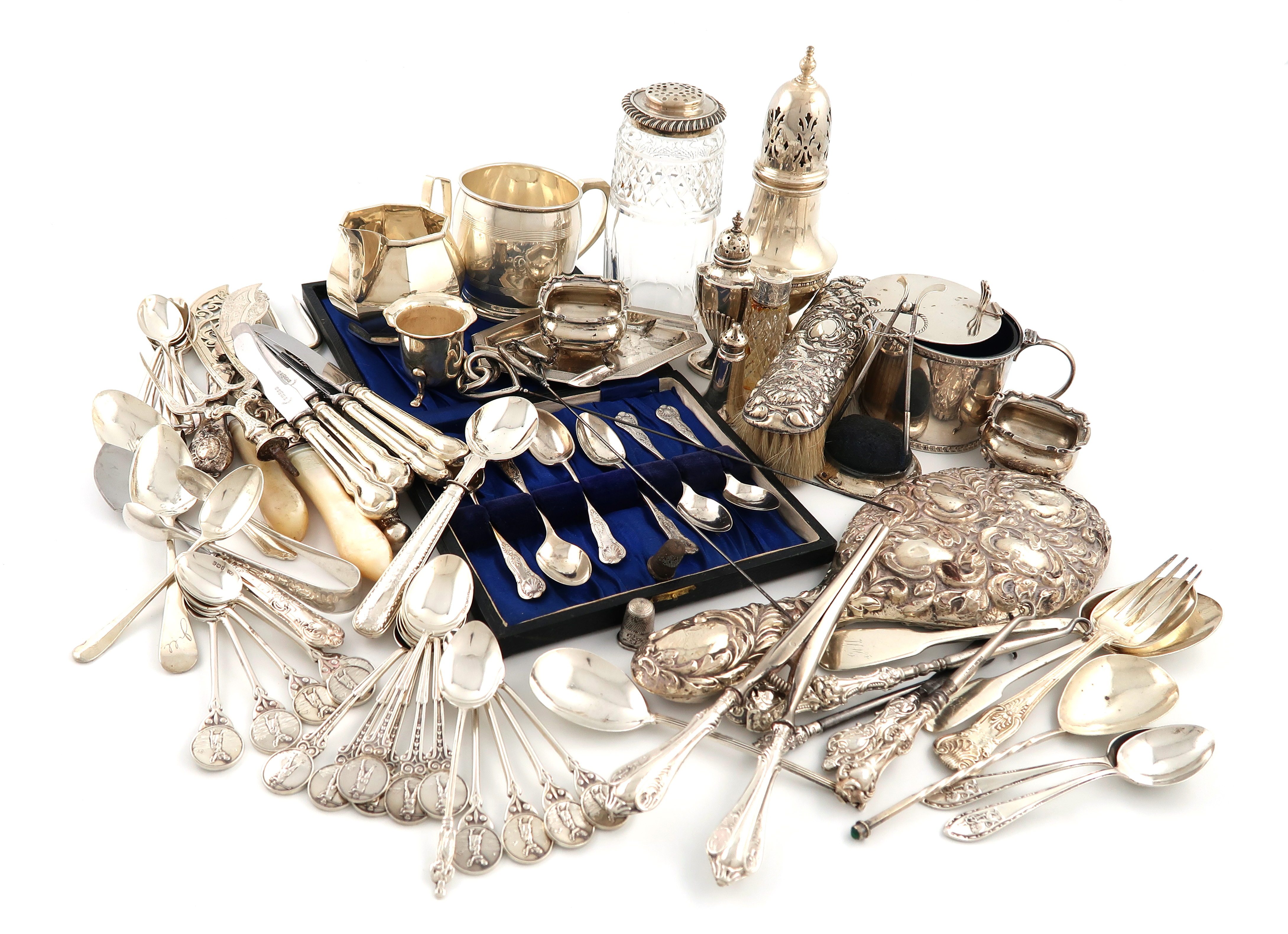 A mixed lot of silver items, various dates and makers, comprising: an Edwardian silver hat pin stand