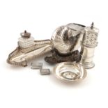 A mixed lot, comprising silver items: a late-Victorian sugar caster, by Wakely and Wheeler, London