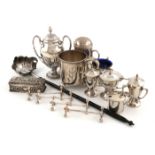 A mixed lot of silver items, various dates and makers, comprising: a Victorian mug, by the Barnards,