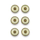 A set of six late 19th century French enamel gold buttons, each circular gold button with a