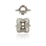 Two diamond-set ring mounts, missing centre stones, one rectangular mount with a ballerina-style