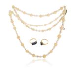 An opal bead and cultured pearl necklace, set with graduated opal beads, cultured pearls and rock