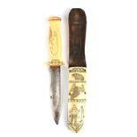 λAn Inuit hunting knife and sheath Alaska walrus ivory, baleem, steel and leather, scrimshaw