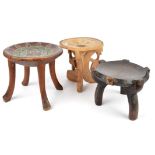 Two Kamba stools Kenya with beadwork decoration, 29am and 29.5cm high, and a Hehe stool, 23cm