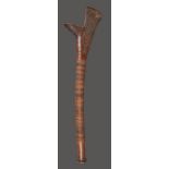 A Fiji club sali Melanesia the spurred head with carved decoration and with fibre bound handle and a