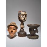 An Boki janus headdress Nigeria with two recess to the top and metal teeth, with white, red and