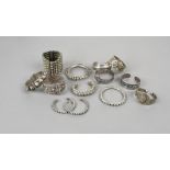 Thirteen Bedouin / Nubian bracelets silver coloured metal, including five hinged, five beaded and