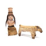 A Mojave female doll Southwest America pottery with pigment decoration and animal hair, wearing