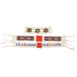 Two Zulu beaded head bands South Africa coloured glass beads, with geometric decoration and with the