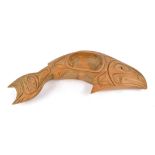 Rudolph M Charlie Northwest America "Salmon Run" oil bowl carved wood, signed, titled and dated 1992