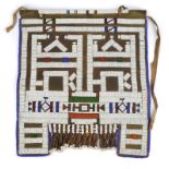 A Ndebele beaded apron mapoto South Africa leather with coloured glass beads, with geometric designs