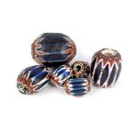 Six Venetian chevron beads Italy including a large seven layer, 5.5cm long. (6)