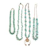 Four Navaho / Zuni turquoise necklaces Southwest North America one with an open crescent pendant