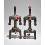 Two Namji dolls Cameroon with inset aluminium pins and with copper wire and beads, 28.5 and 29.2cm