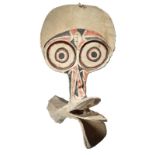 A Baining kavat mask Gazelle Peninsula, New Britain tapa on a wood frame with pigment decoration,