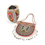 A Micmac beaded pouch Northeast, Woodlands velveteen with coloured glass and metal bead