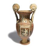 An Apulian red-figure volute krater circa 4th century BC painted with a white ionic naiskos with a
