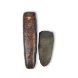 A Papua New Guinea axe head Melanesia greenstone, 16.5cm long, and a stone tapa beater, 25cm