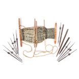 Eleven Peru weaving spindles with incised or painted decoration and with incised beads, the