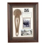 A Zulu beer skimmer South Africa llala palm leaf fibre, 30cm long, display mounted, framed and