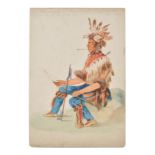 Attributed to George Catlin A seated portrait of Mong-o-zid watercolour, inscribed Mong-o-zid - (