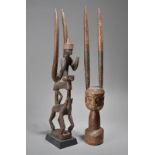 A Bambara headdress Mali carved a horse, an open chevron and antelope horns with a seated male