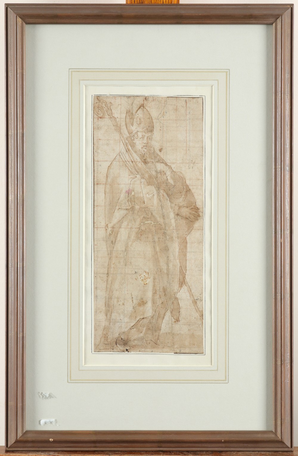 Tuscan School 16th Century Study of a bishop, full length holding a crozier Pen ink, wash and - Image 2 of 3