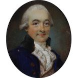λHorace Hone (1754-1825) Portrait miniature of a gentleman, with powdered hair and blue coat with