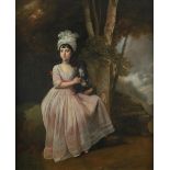 English School Late 18th Century Portrait of Anne Jewell, in a pink dress and exotic headdress,