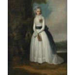 English School Late 18th Century Portrait of Anne Jewell, nιe Edwards, in a white dress with blue