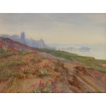 ‡Beatrice Emma Parsons (1870-1955) A cliff-top landscape with a town and the sea beyond Signed